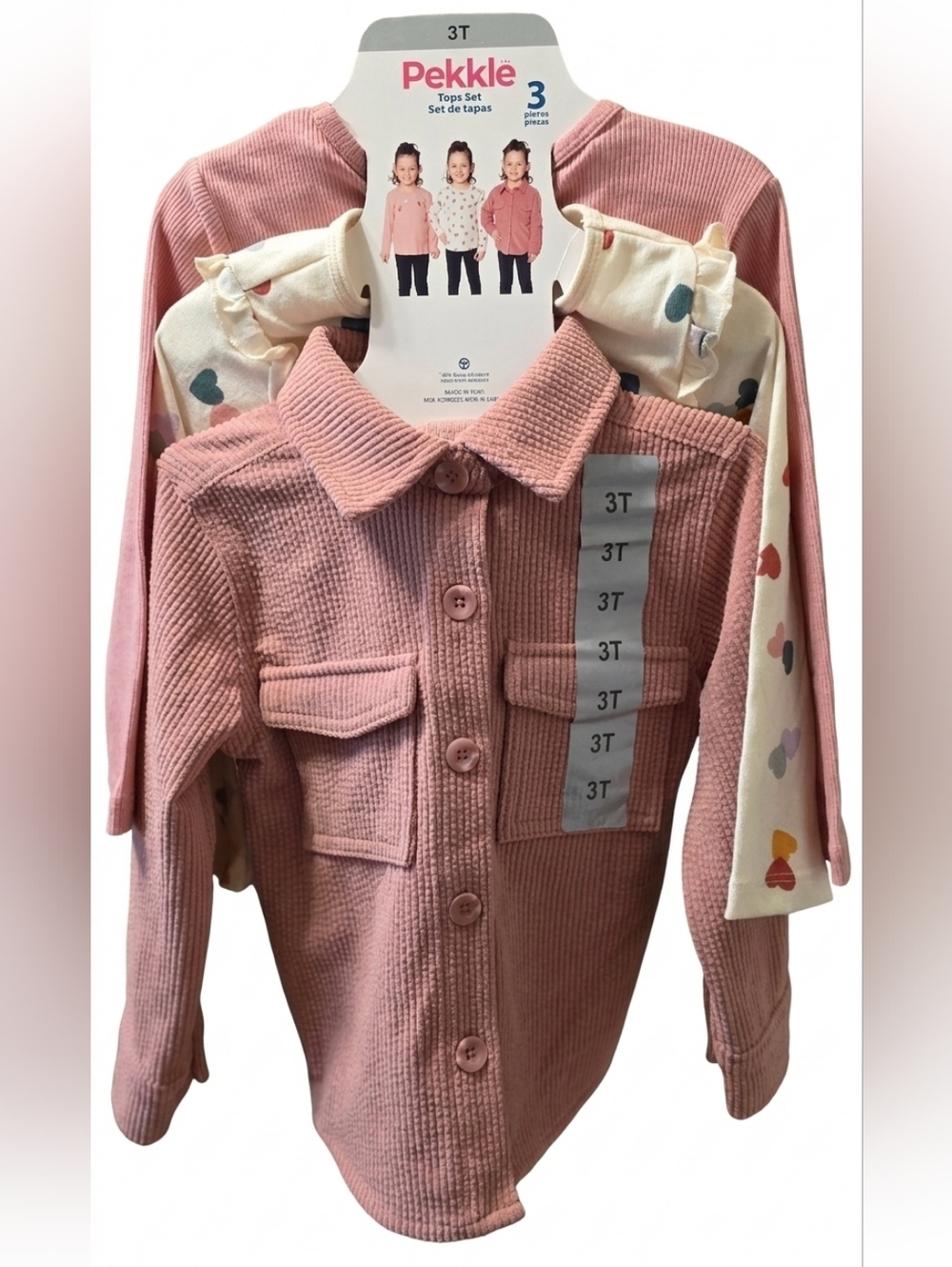 Pekkle 3-Pack Girls' Pink Sweater & Tops Set - 3T